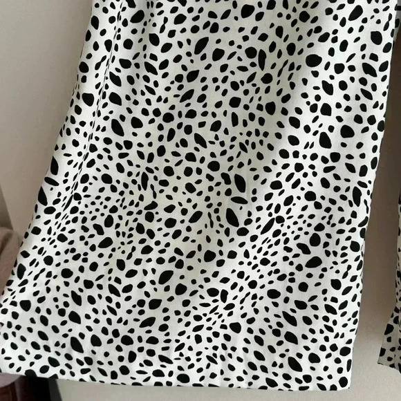 Zara Dalmatian Print Pleated Wide Leg Cropped Trouser Culottes in White, Med - Picture 16 of 16